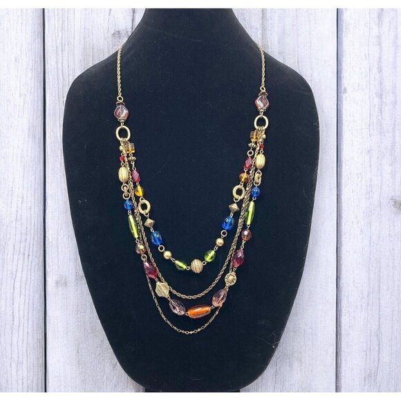 Lia Sophia Multi Strand Boho Beaded Multicolor Gold Opera Length Necklace 27"L - Picture 2 of 6